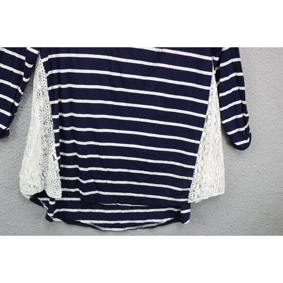 Umgee Cold Shoulder Long Sleeve Striped Tunic-Size Large-Lace-BOHO - Picture 2 of 11